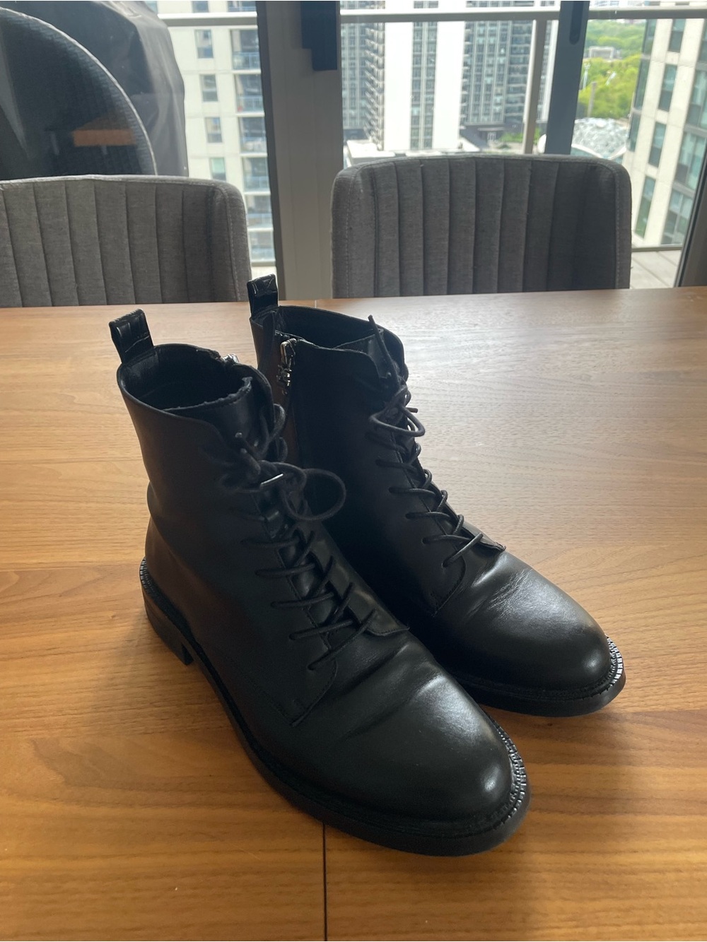 Sam Edelman Black Leather Lace-Up Combat Boots
